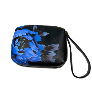 MEI&GE Black Coin Purse w. Dark Blue Flower Design